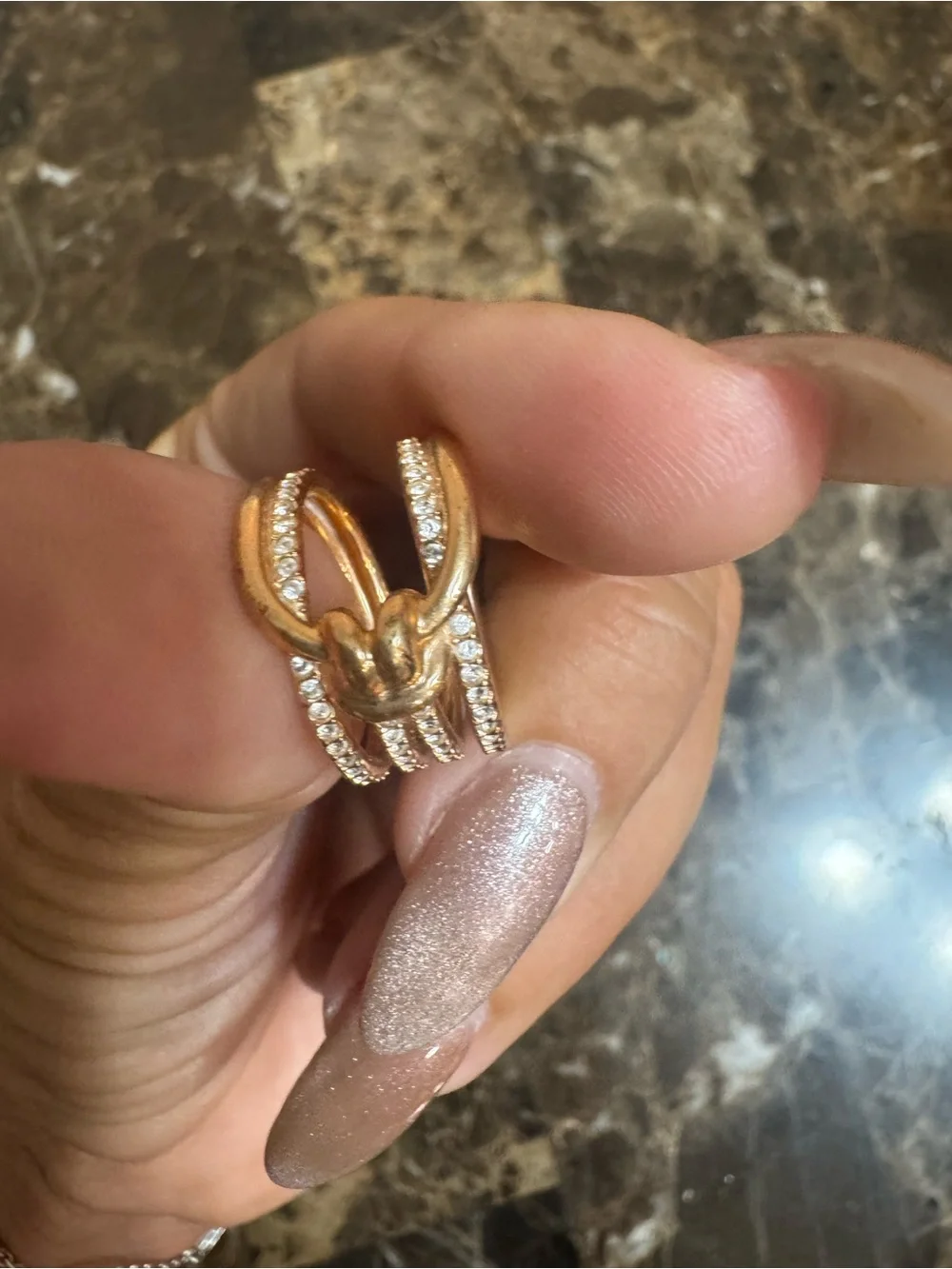 Swarovski Elegant Rose Gold-Tone Crystal Knot Statement Ring
